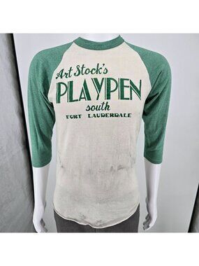 Vintage Thrashed 1970s Art Stock's Playpen South Fort Lauderdale T-Shirt (Small)